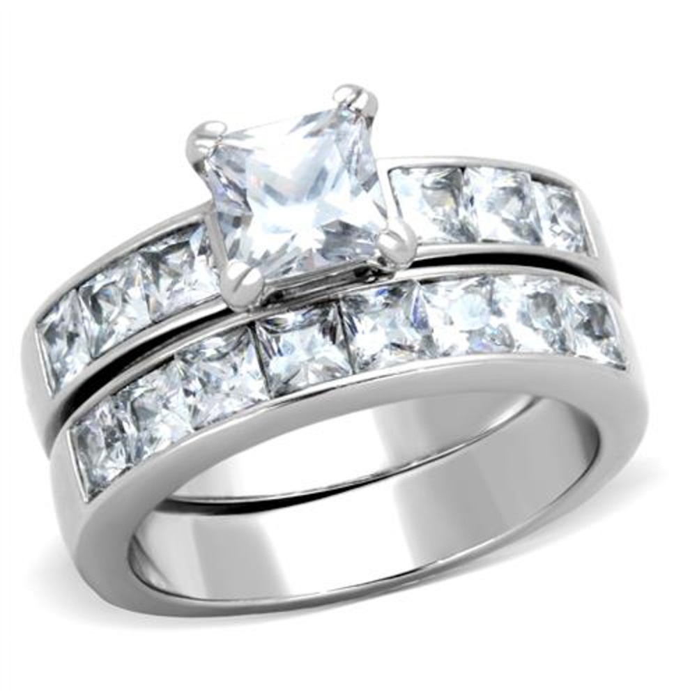 3.75Ct Zirconia & Stainless Steel Wedding Ring Set